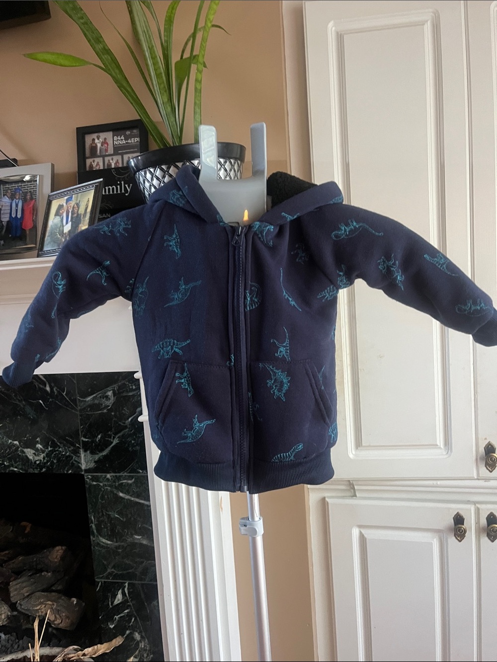 Kids Navy Blue Dinosaur Zip Hoodie